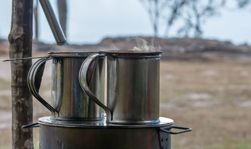 Close-up of coffee pots 