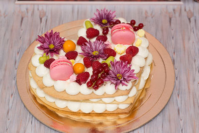 High angle view of cake on table