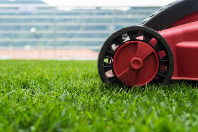 Close-up of soccer ball on field