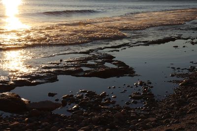 High angle view of sea during sunset