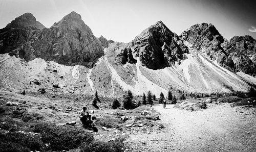 Panoramic view of mountain range against sky