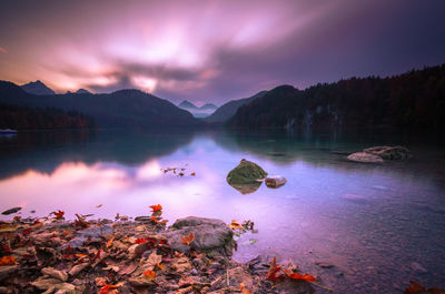 Scenic view of lake against sky during sunset