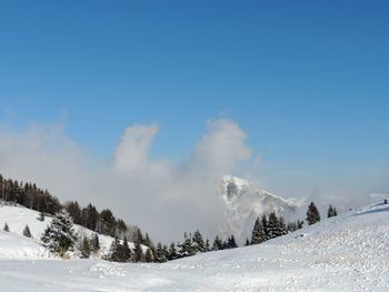 Scenic view of snowcapped mountains against sky