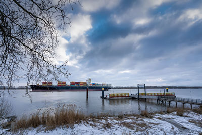 Scenic view of frozen lake against sky during winter