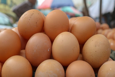 Close-up of eggs for sale at market stall