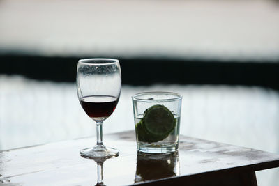 Close-up of beer in glass on table