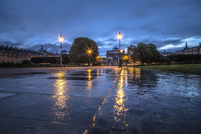 Surface level of wet street in rainy season at night