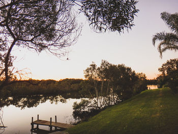 Scenic view of lake against clear sky