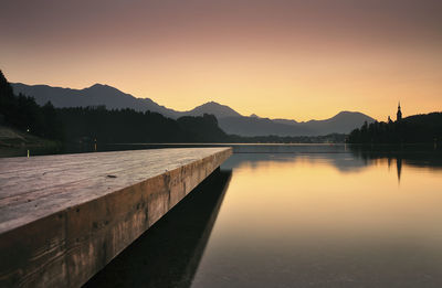 Scenic view of calm lake at sunset