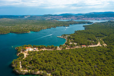 Aerial view of an estuary of the krka river called st. anthony channel