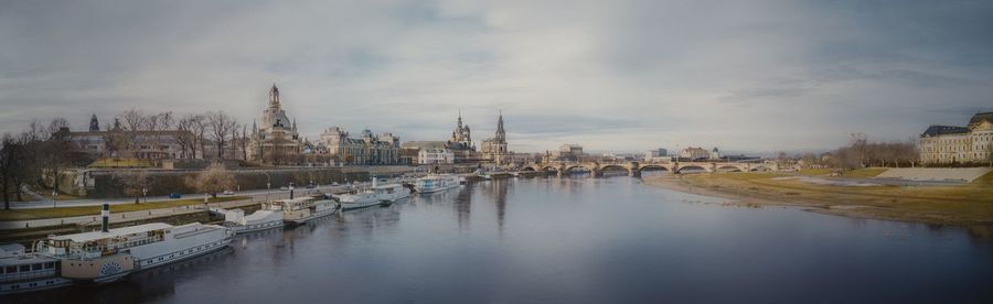 Panoramic view of river amidst buildings against sky