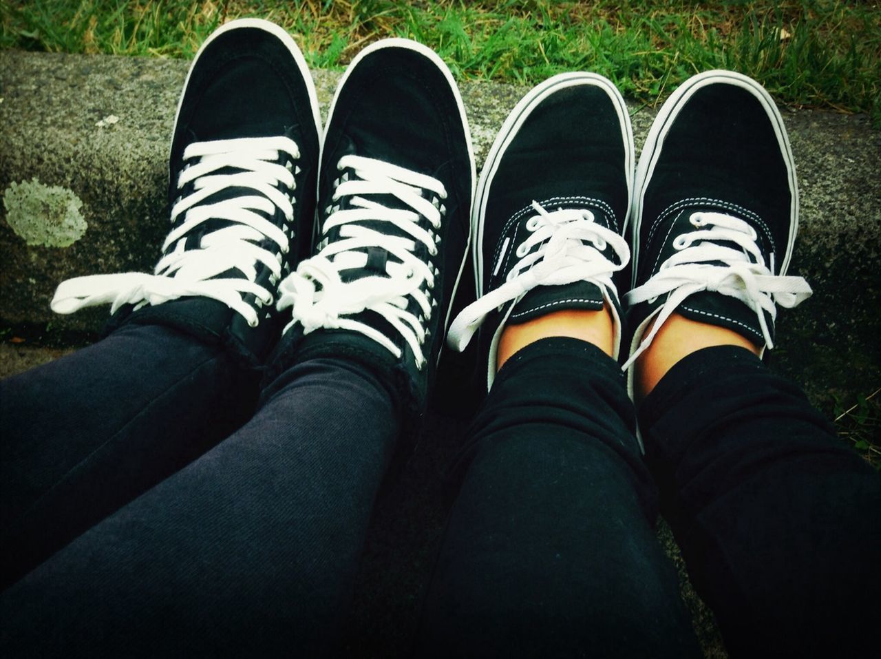 low section, person, shoe, personal perspective, jeans, human foot, footwear, standing, lifestyles, canvas shoe, high angle view, leisure activity, men, directly above, relaxation, pair, denim