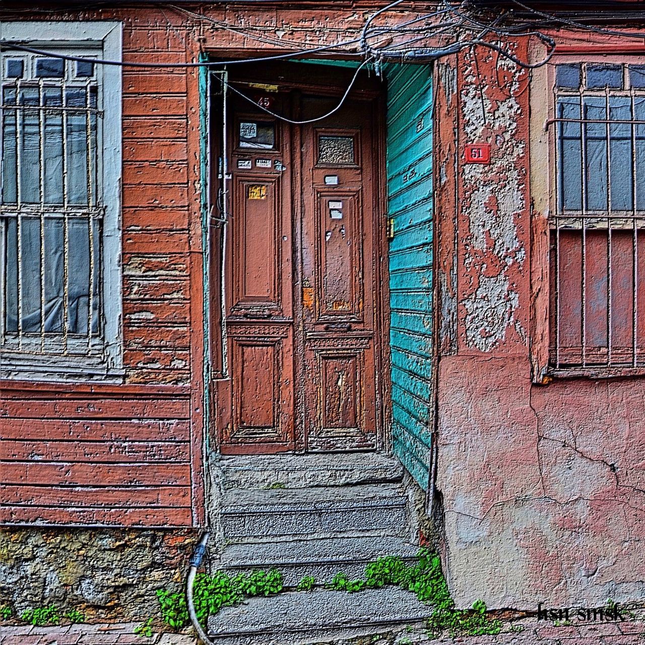 architecture, built structure, building exterior, door, closed, brick wall, entrance, house, wall - building feature, old, safety, weathered, window, protection, wall, security, day, abandoned, outdoors, residential structure