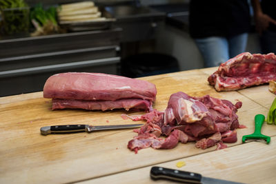 Close-up of chopped meat on cutting board