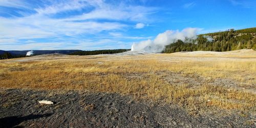 Panoramic view of landscape against sky old faithful