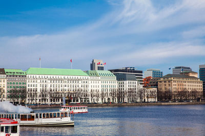 Tourism boats at the inner alster lake in hamburg