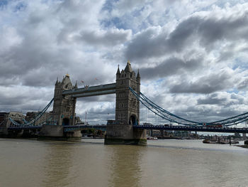 View of bridge over river against cloudy sky