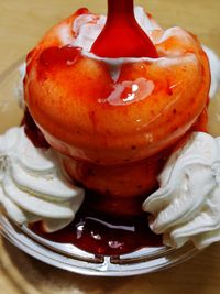 Close-up of dessert in plate on table