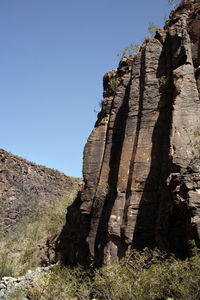 Low angle view of rock formations against sky