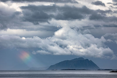 Scenic view of sea and mountains against sky