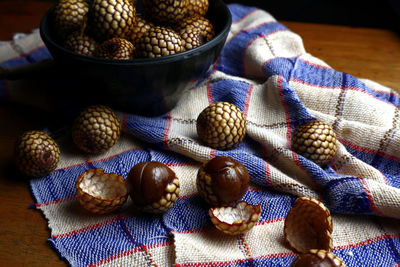 High angle view of fruits on table