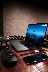 High angle view of laptop on table