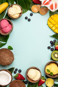 High angle view of fruits on table