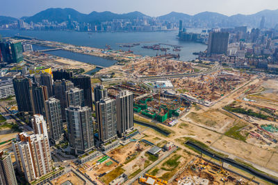 High angle view of buildings in city