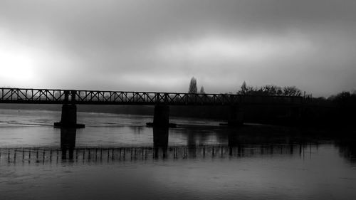 Bridge over river against cloudy sky