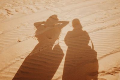 High angle view of shadow on sand at desert