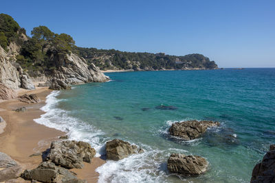 Scenic view of sea against clear sky