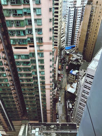 High angle view of modern buildings in city