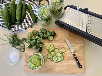 High angle view of vegetables on cutting board