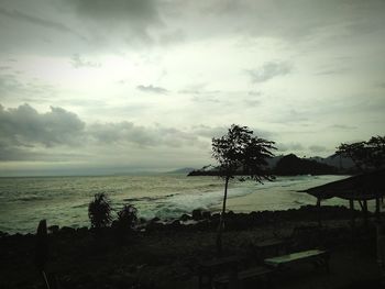 Scenic view of sea against cloudy sky