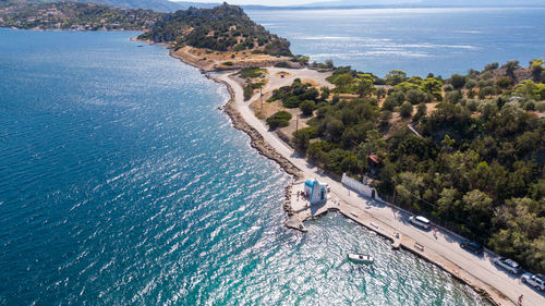 High angle view of man on sea shore