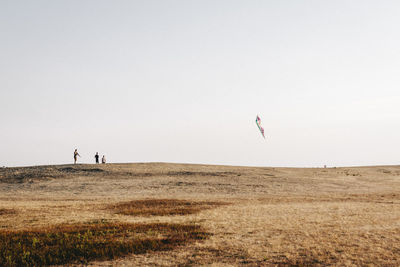 People on field against clear sky