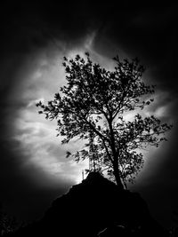 Low angle view of silhouette trees against cloudy sky