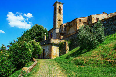 Low angle view of old building against sky