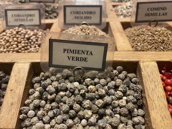 Close-up of various spices for sale at market