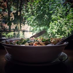 Close-up of tea in bowl on table