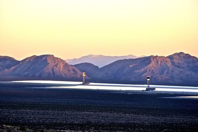 Scenic view of mountains during sunset