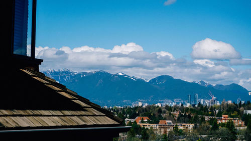 Houses on mountain against sky