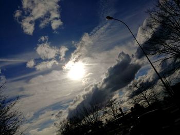 Low angle view of bare trees against sky