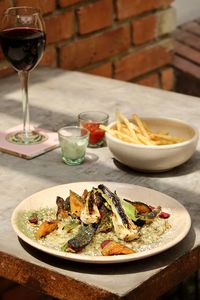 Close-up of food in plate on table