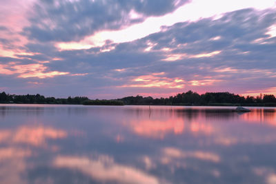 Scenic view of lake against sky during sunset