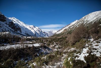 Scenic view of snowcapped mountains against sky