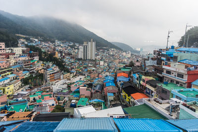 High angle view of townscape against sky