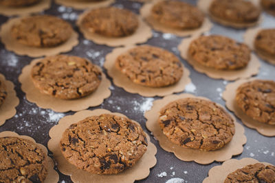 High angle view of cookies