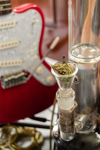 Close-up of drink in glass jar on table