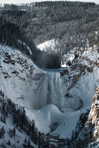 High angle view of snowcapped mountains during winter